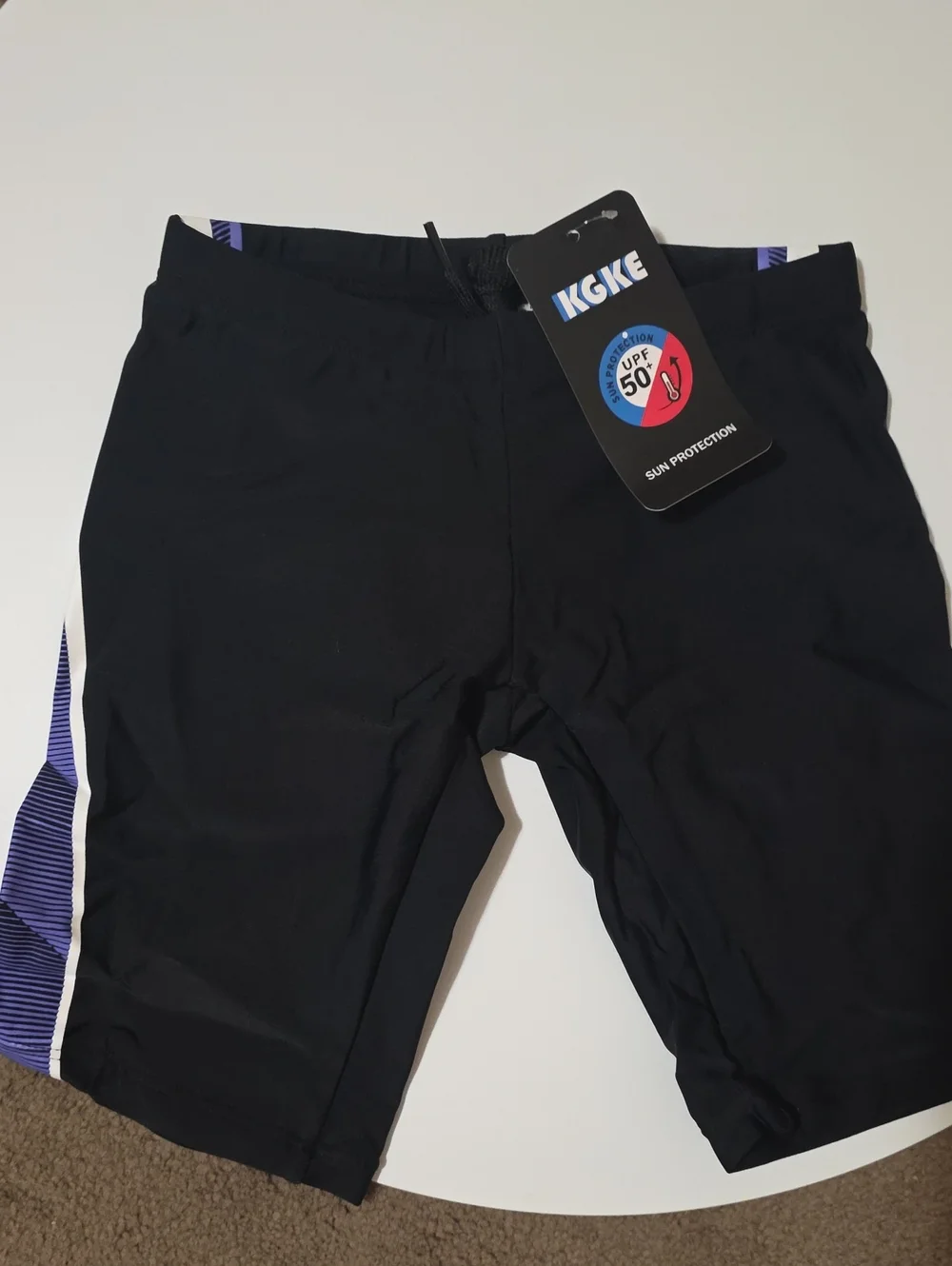 Boys' Black and Purple Swim Trunks with UPF 50